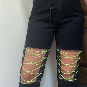 Blank and yellow/green laced up jeans from LF
